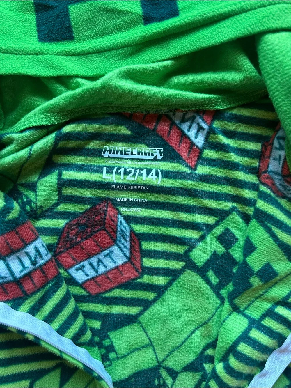 Minecraft Boys Hooded Onesie Pajamas Creeper TNT Size L 12/14